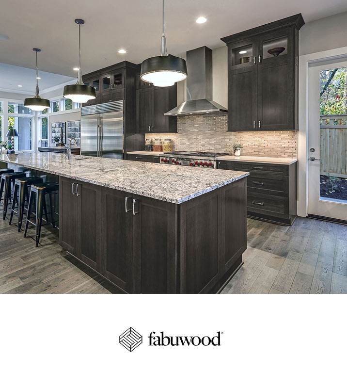 Dark brown kitchen design with fabuwood cabinets