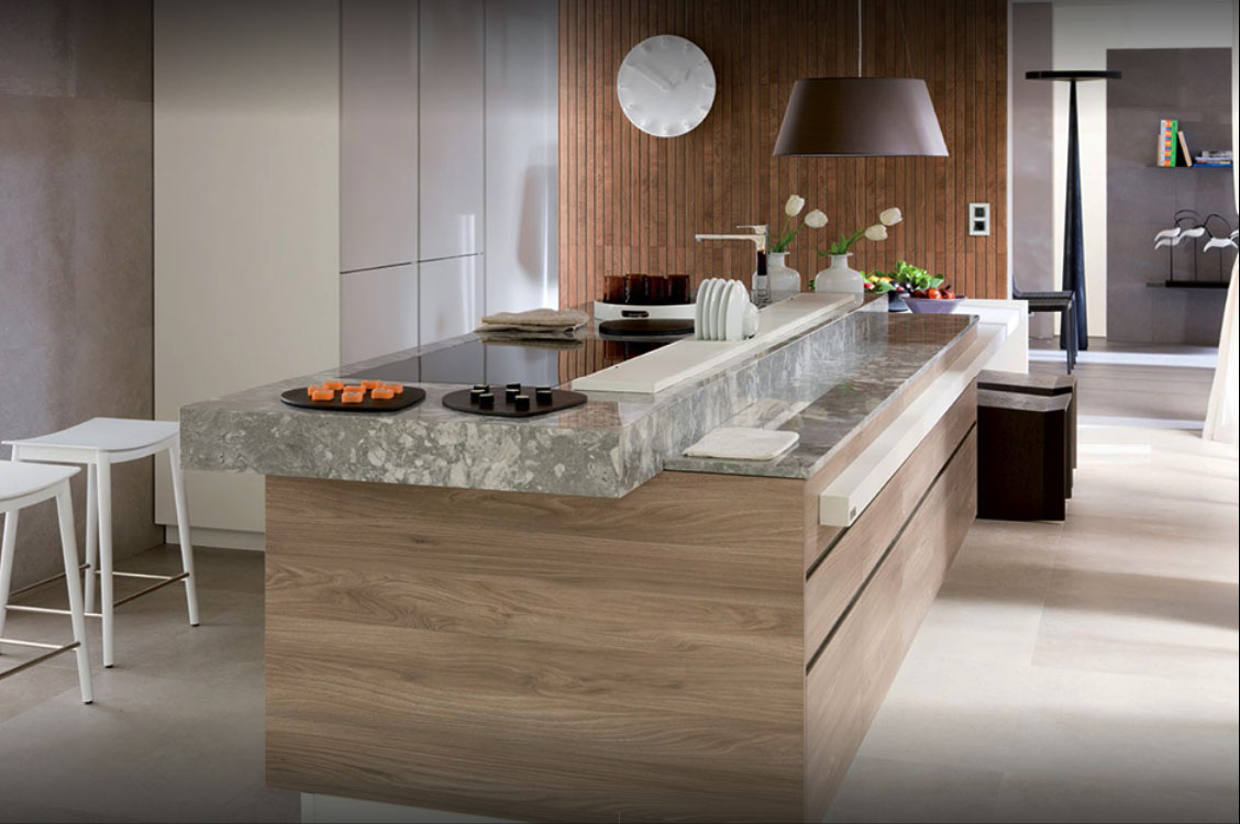 Grey granite countertop on this modern kitchen design