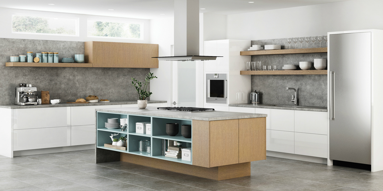 Bellmond Contemporary White and Light Wood kitchen cabinet style
