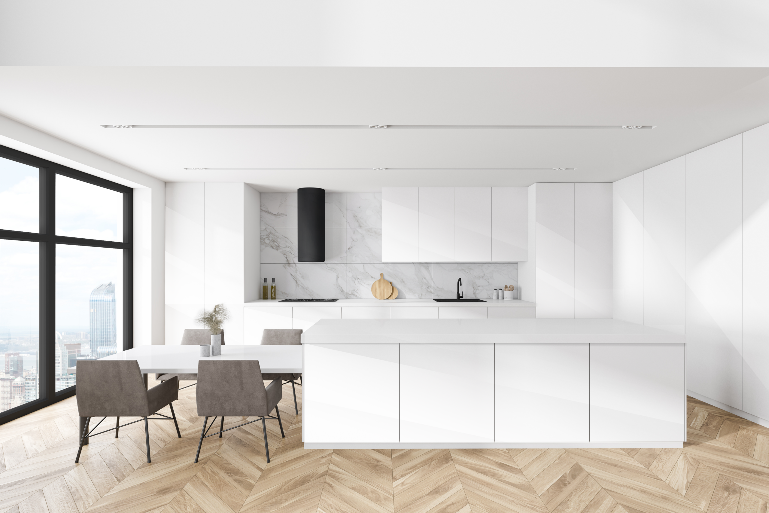 White Handleless contemporary kitchen cabinets