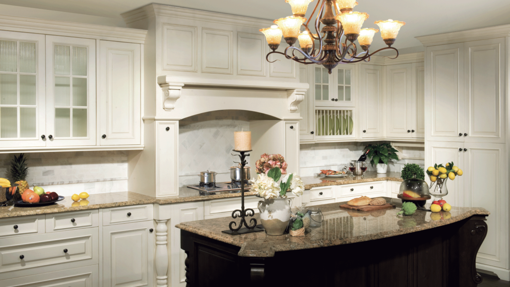 St. Martin kitchen design with Wellington Simply White cabinets