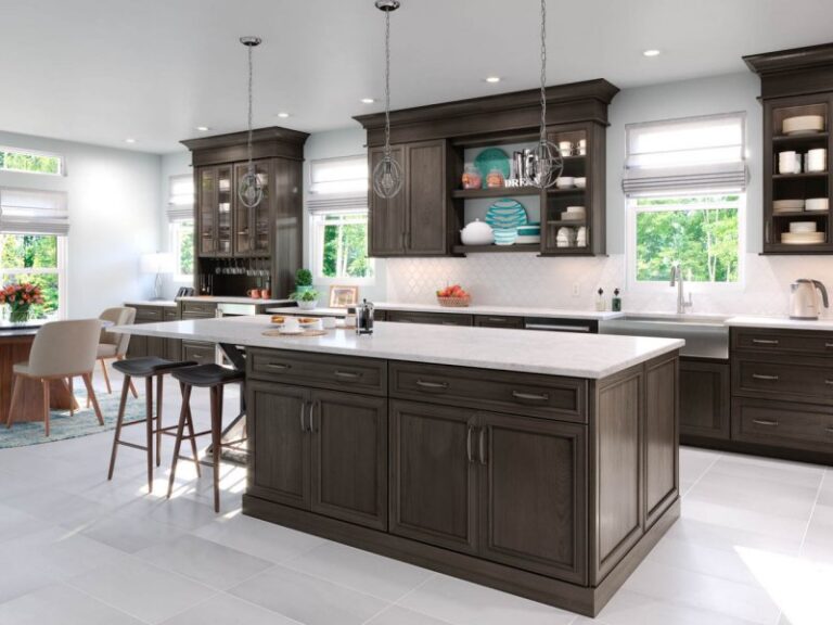 Waypoint Brown Kitchen Design with 540 Maple Slate Cabinet Door