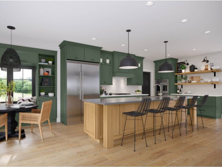 Waypoint Sage Kitchen Design with 570 Painted Sage Cabinet Door