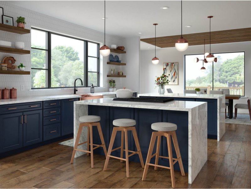 Waypoint Blue Kitchen Design with 750 Painted Navy Cabinet door