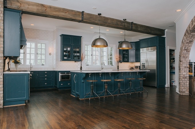 Wolf Home Kitchen Design with Custom Blue cabinet doors