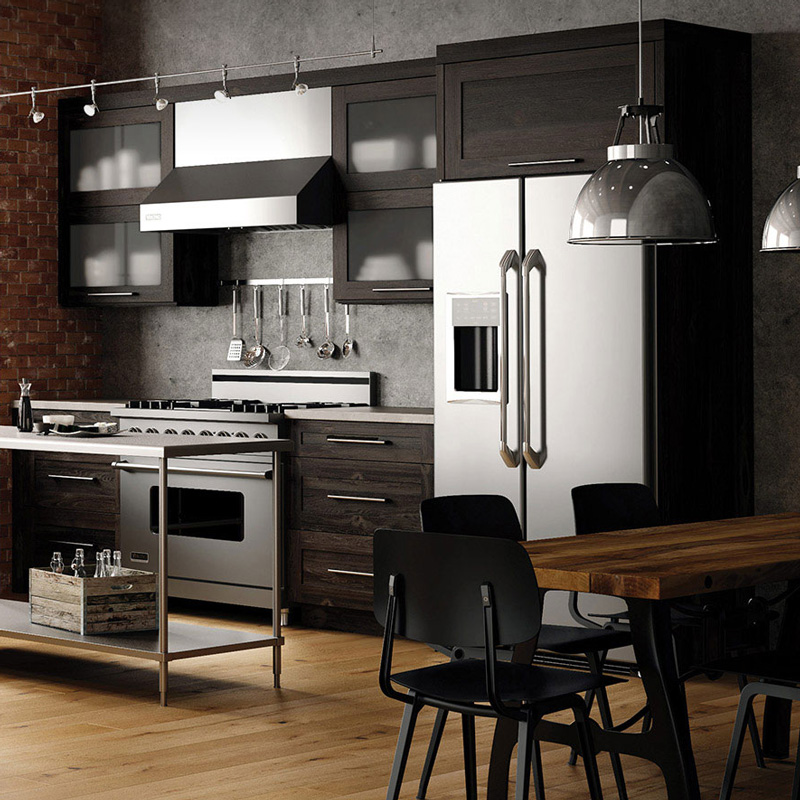 Woodland kitchen design with dark brown cabinet doors