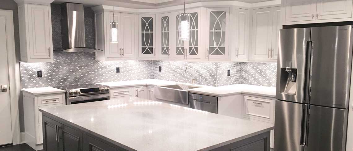 White kitchen cabinets with white countertops