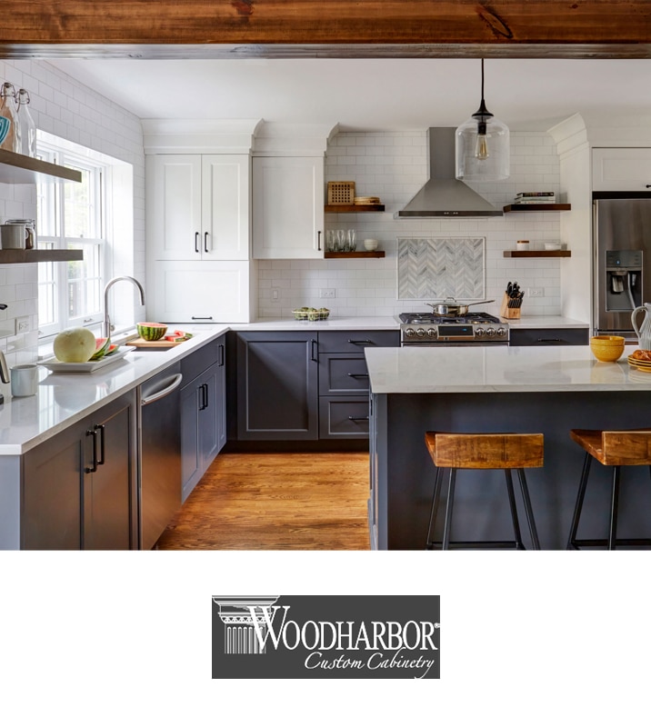 White and Blue kitchen design with Woodharbor cabinetry