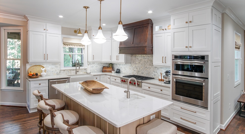 LifeArt white kitchen cabinets with white countertops