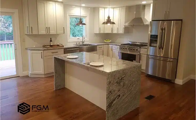 FGM Cream kitchen cabinets with grey countertops