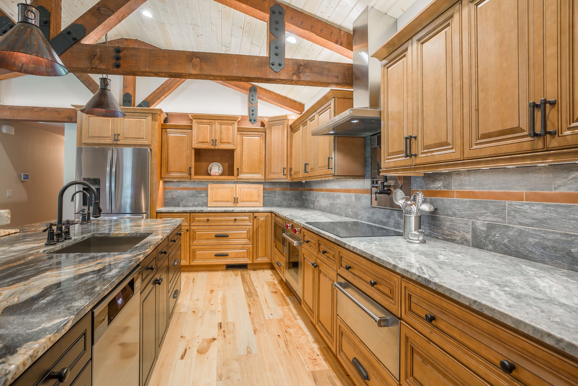 J&K wood kitchen cabinets with grey countertops