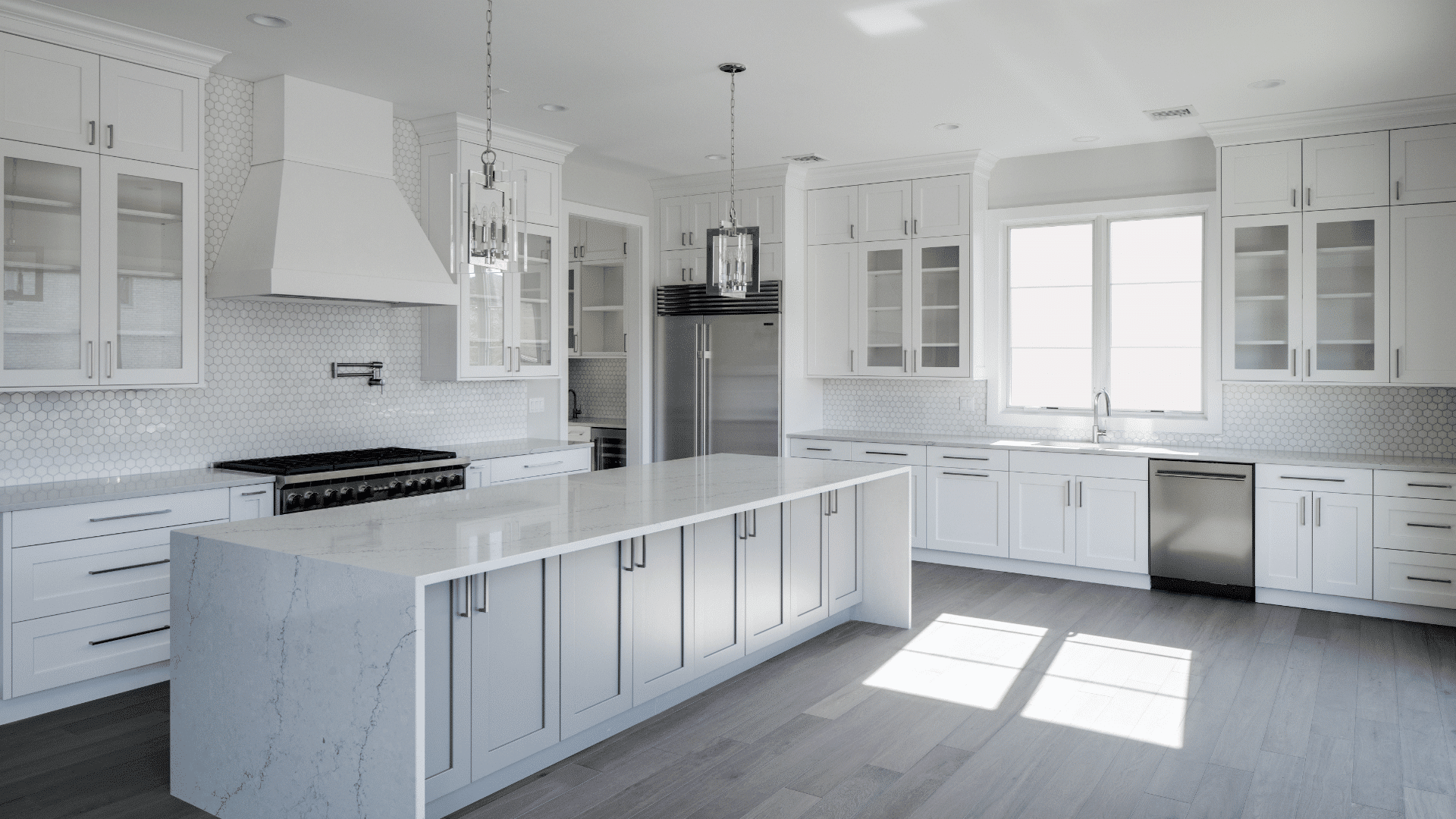 St. Martin White Modern kitchen cabinets with white luxury countertops