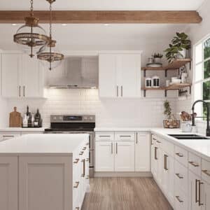 CNC White traditional kitchen cabinets with white countertops