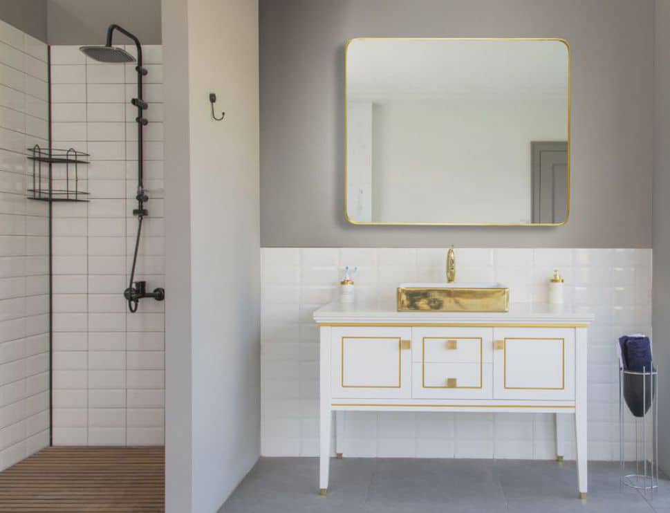 White vessel sink bathroom vanity