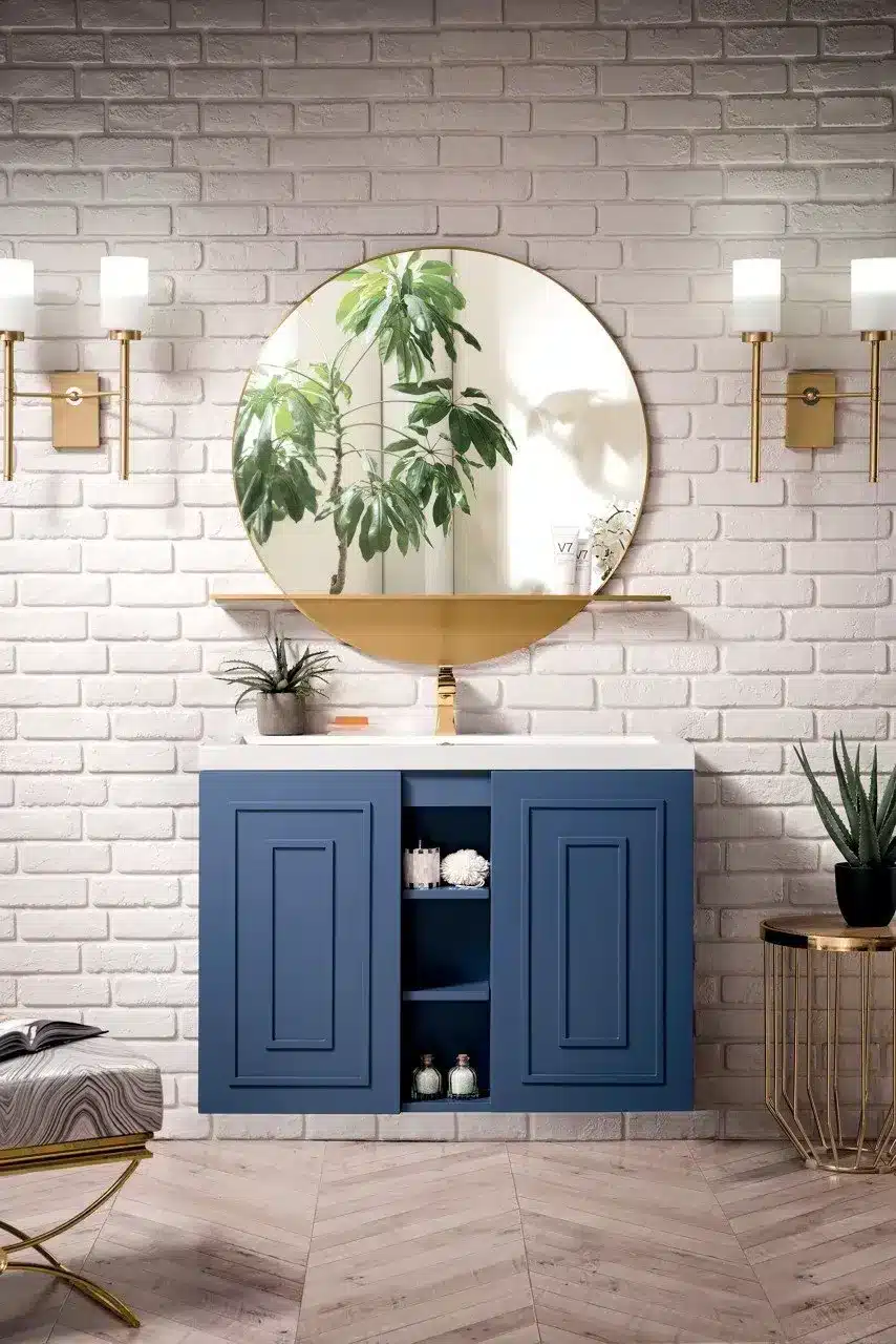 Blue wall-mounted bathroom vanity