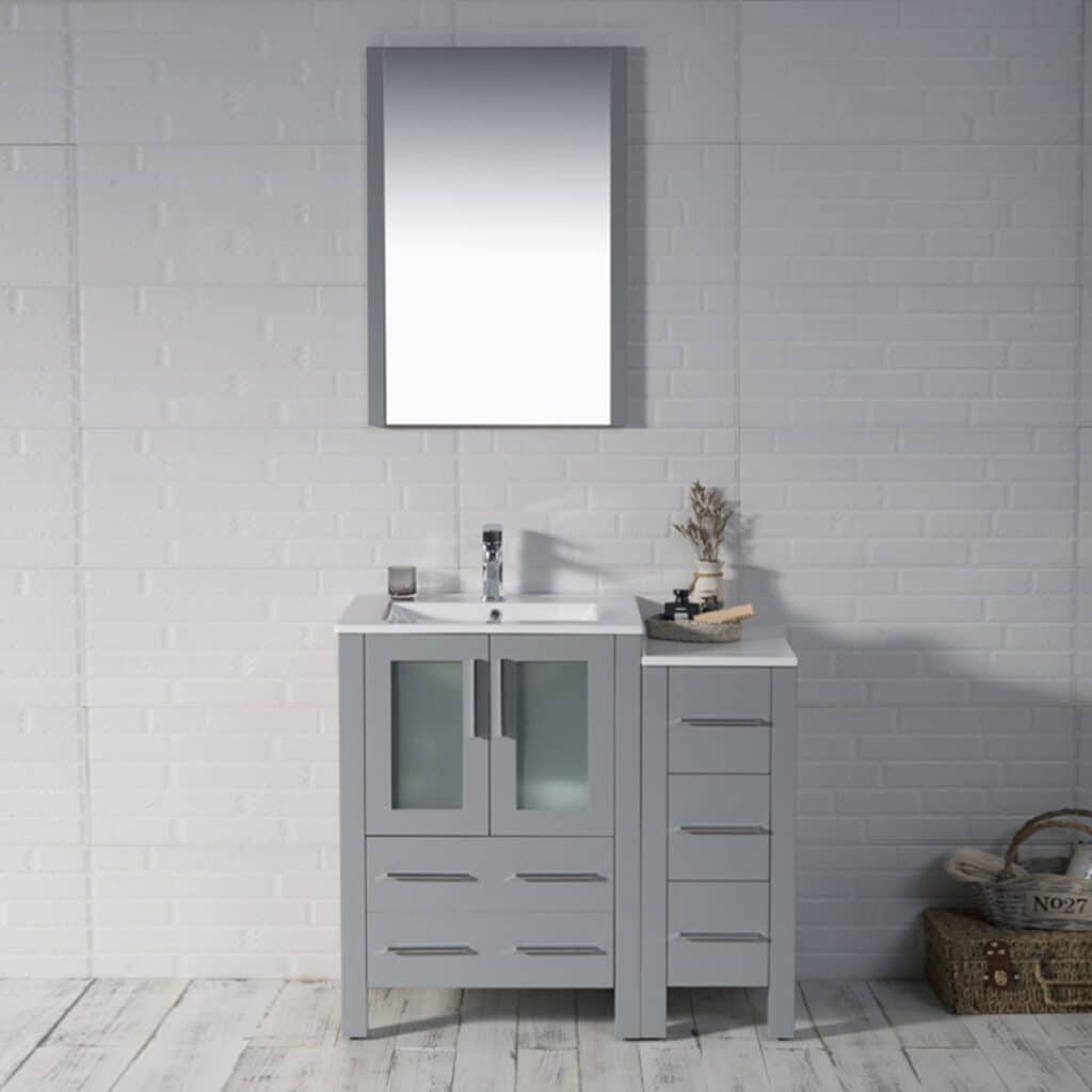 Front view Sydney 36″ Metal Grey (With side cabinet)