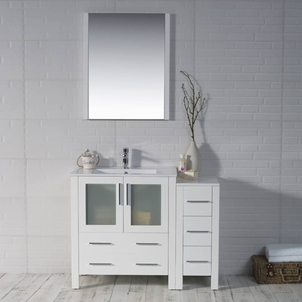 Front view Sydney 42″ Glossy White (with side cabinet)