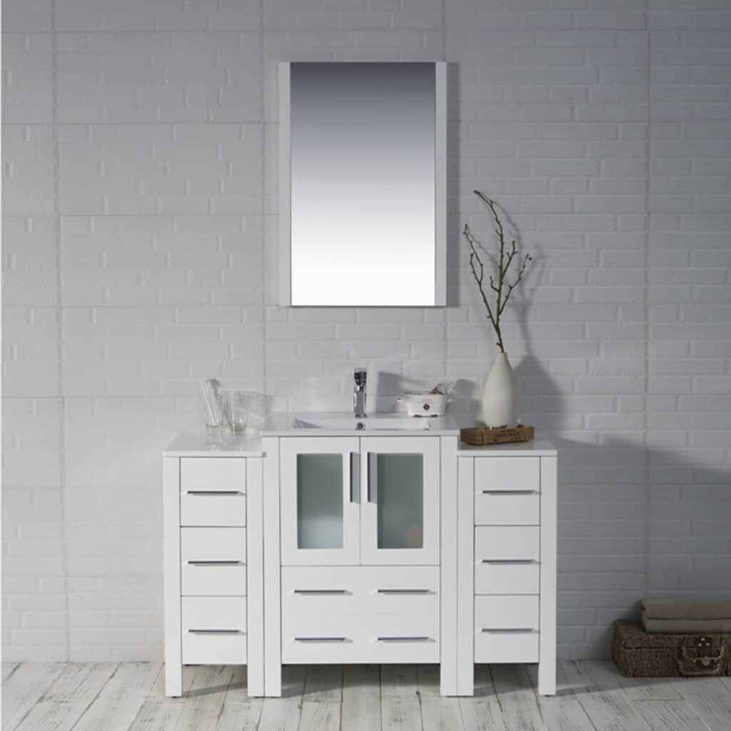 Front view Sydney 48″ Glossy White (With side cabinet)