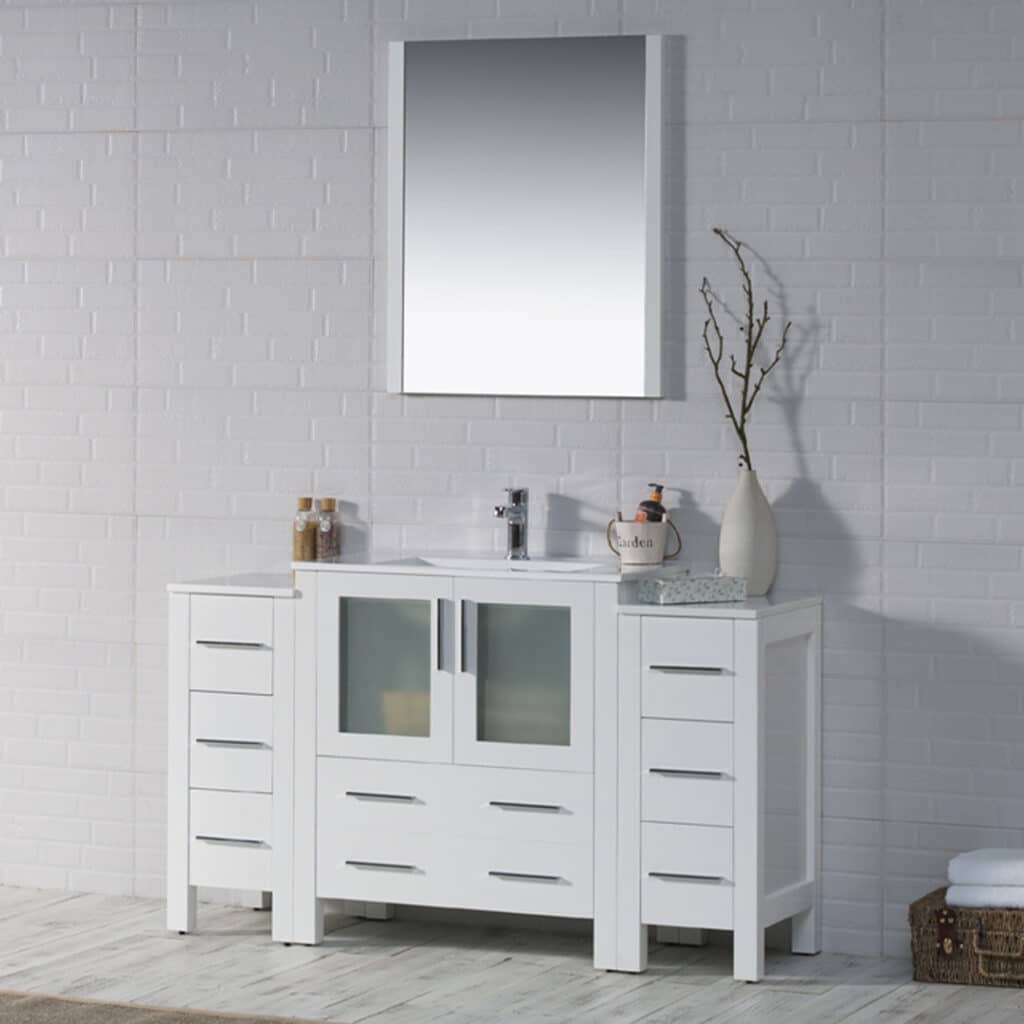 Front view Sydney 54″ Glossy White (With side cabinet)