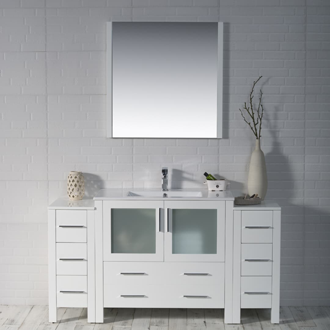 Front view Sydney 60″ Glossy White (With side cabinet)