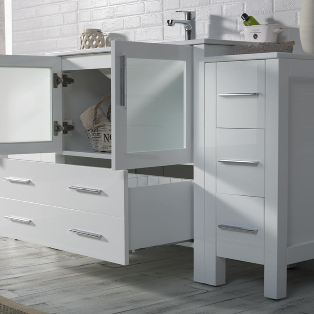 Open drawers Sydney 60″ Glossy White (With side cabinet)