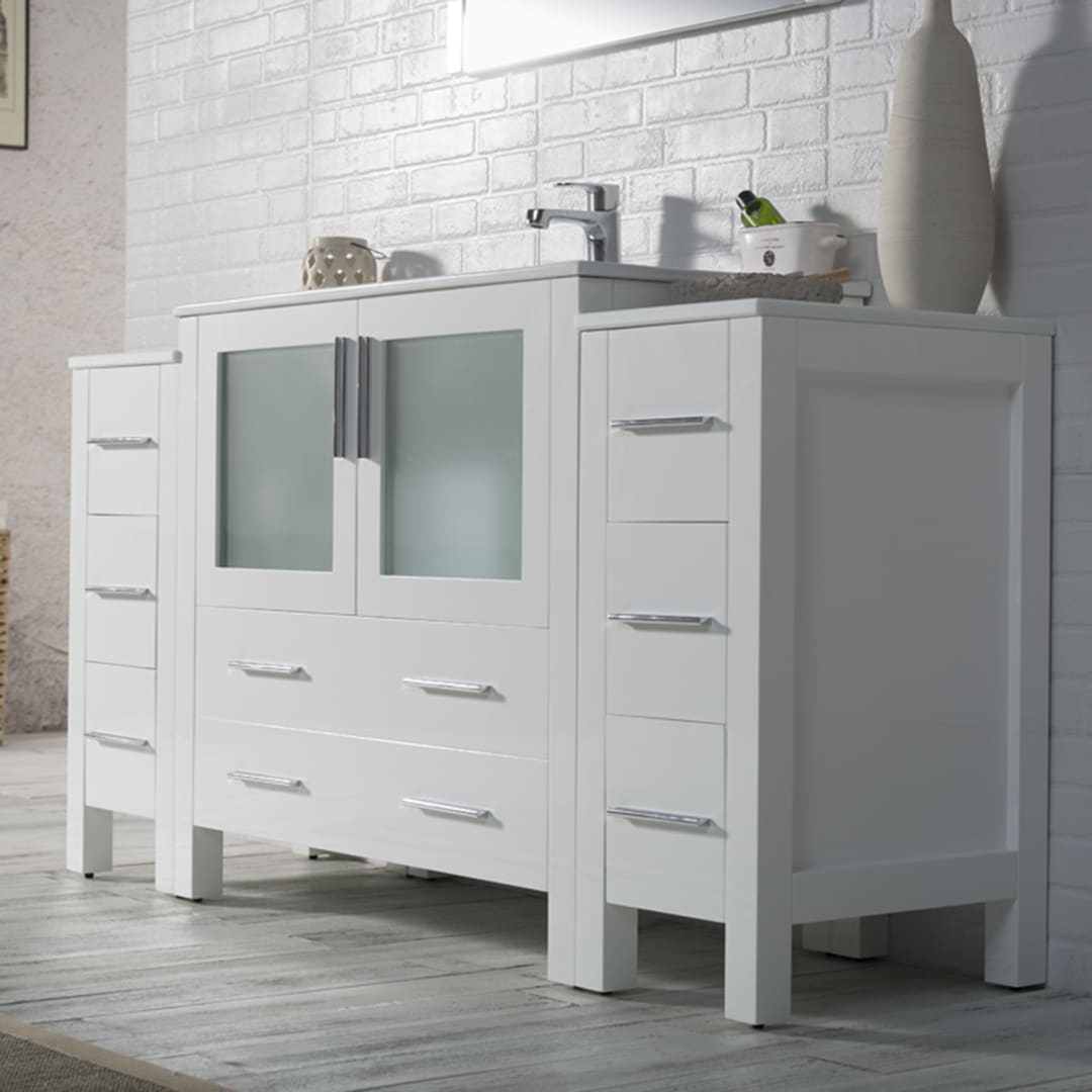 Side view Sydney 60″ Glossy White (With side cabinet)