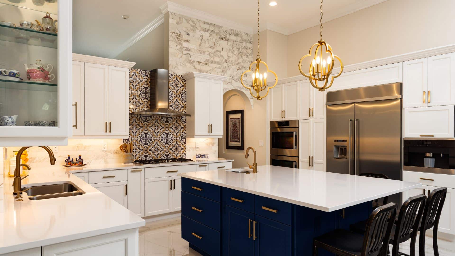 White and blue luxury kitchen design