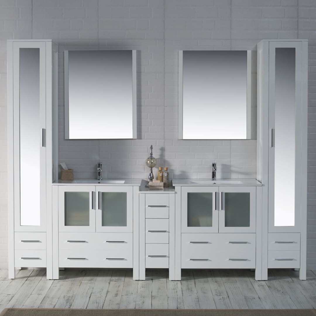 Front view Sydney 102″ Double Glossy White (With side cabinet)