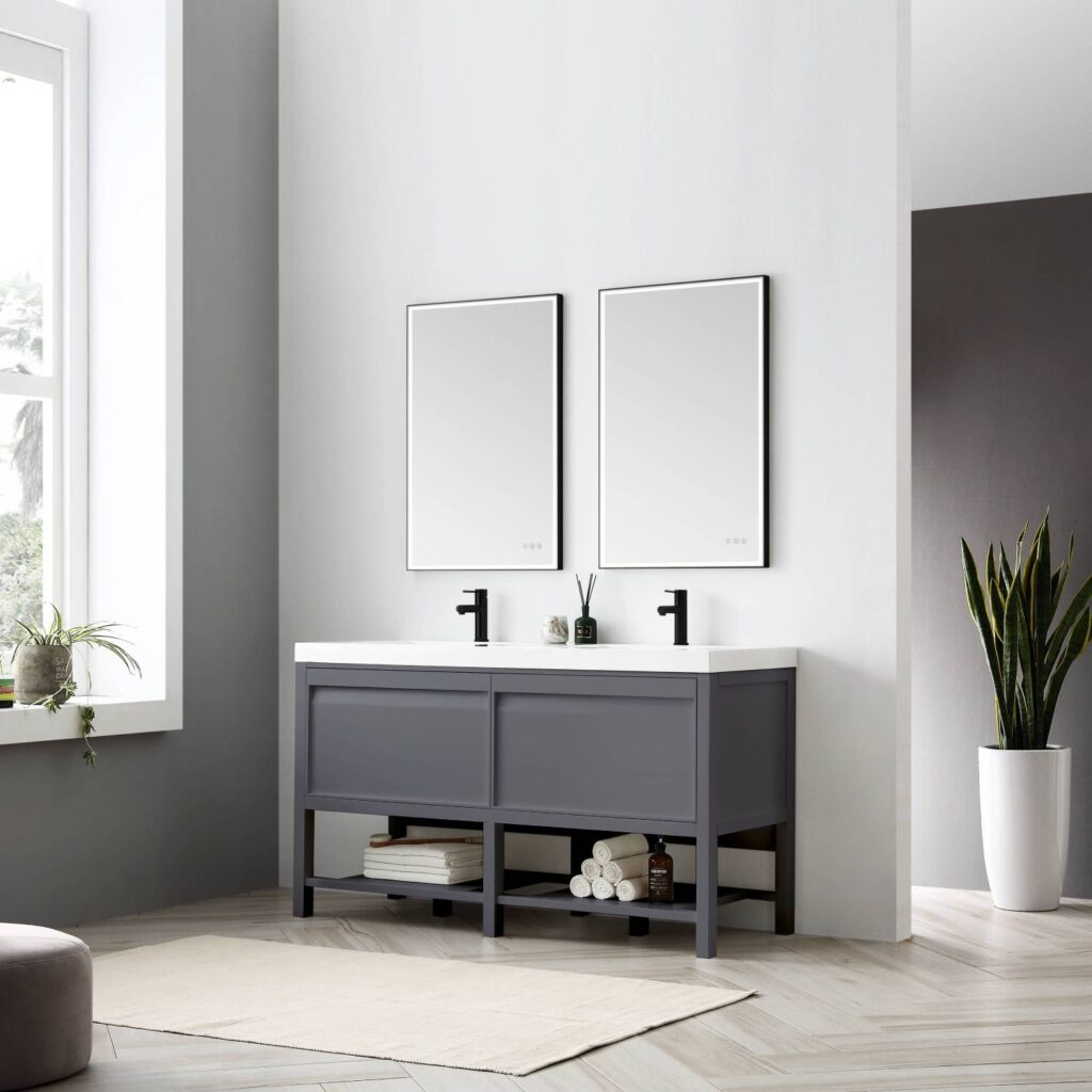 Grey double sink vanity from blossom