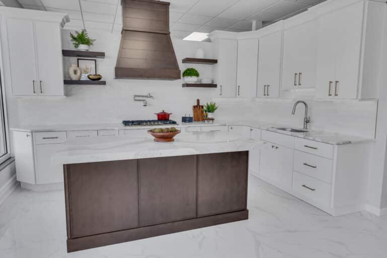 white and brown kitchen cabinet design