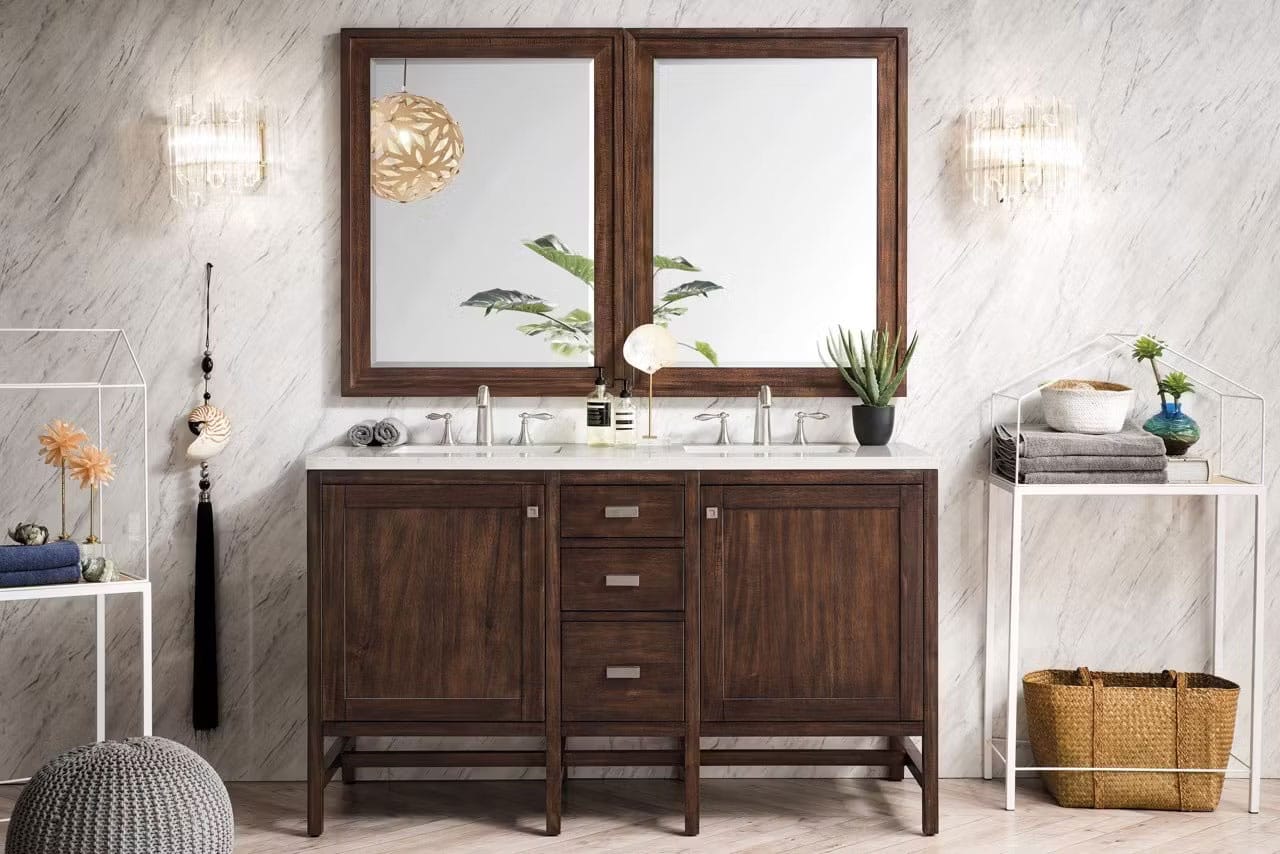 Brown double-sink bathroom vanity