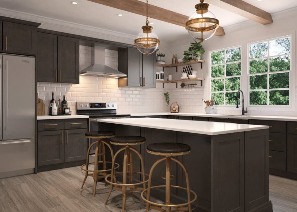 Elegant brown kitchen design using CNC kitchen Luxor Cabinets