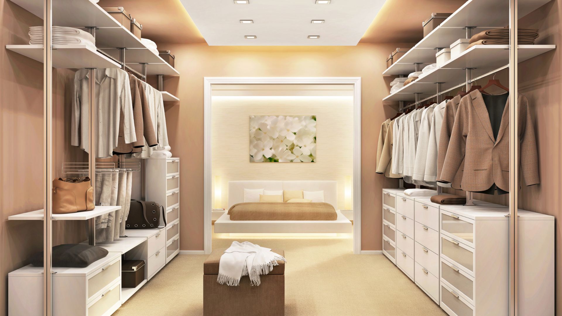 Luxury bedroom with spacious open closet