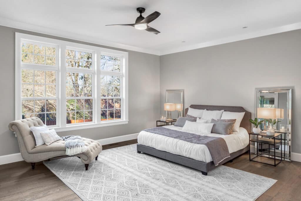 Light grey bedroom in new luxury home