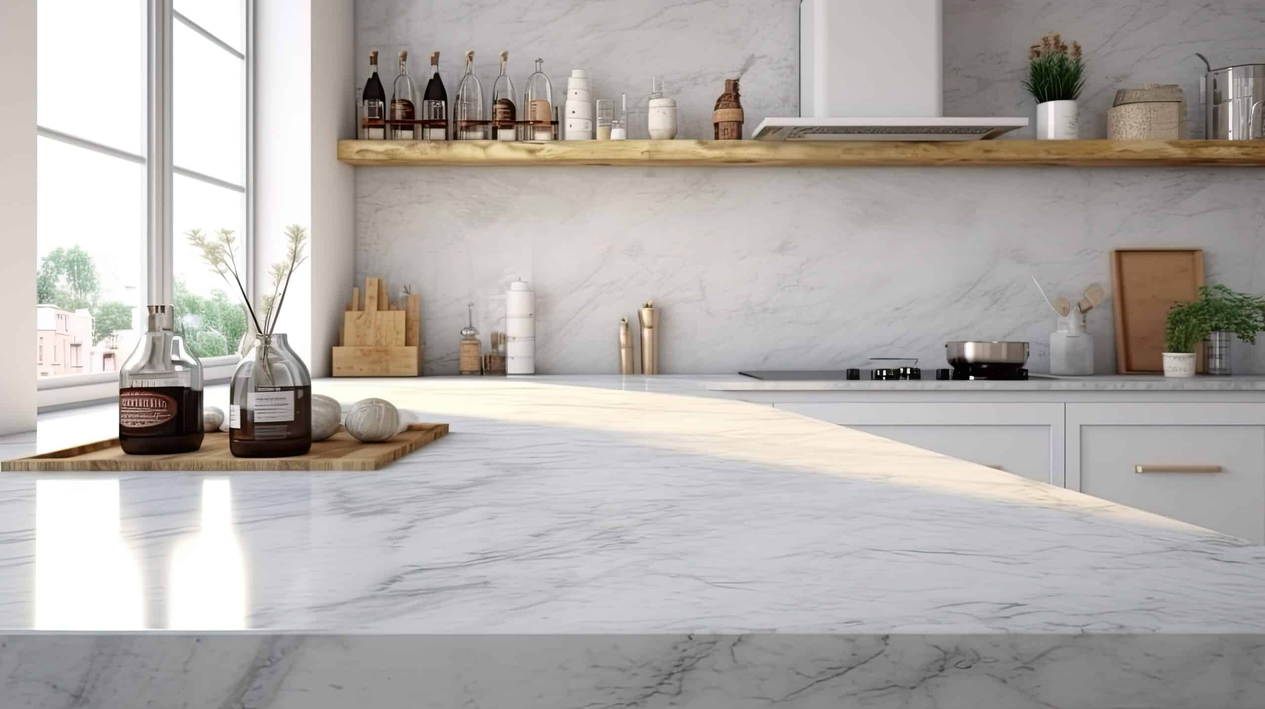 Quartz white kitchen countertop