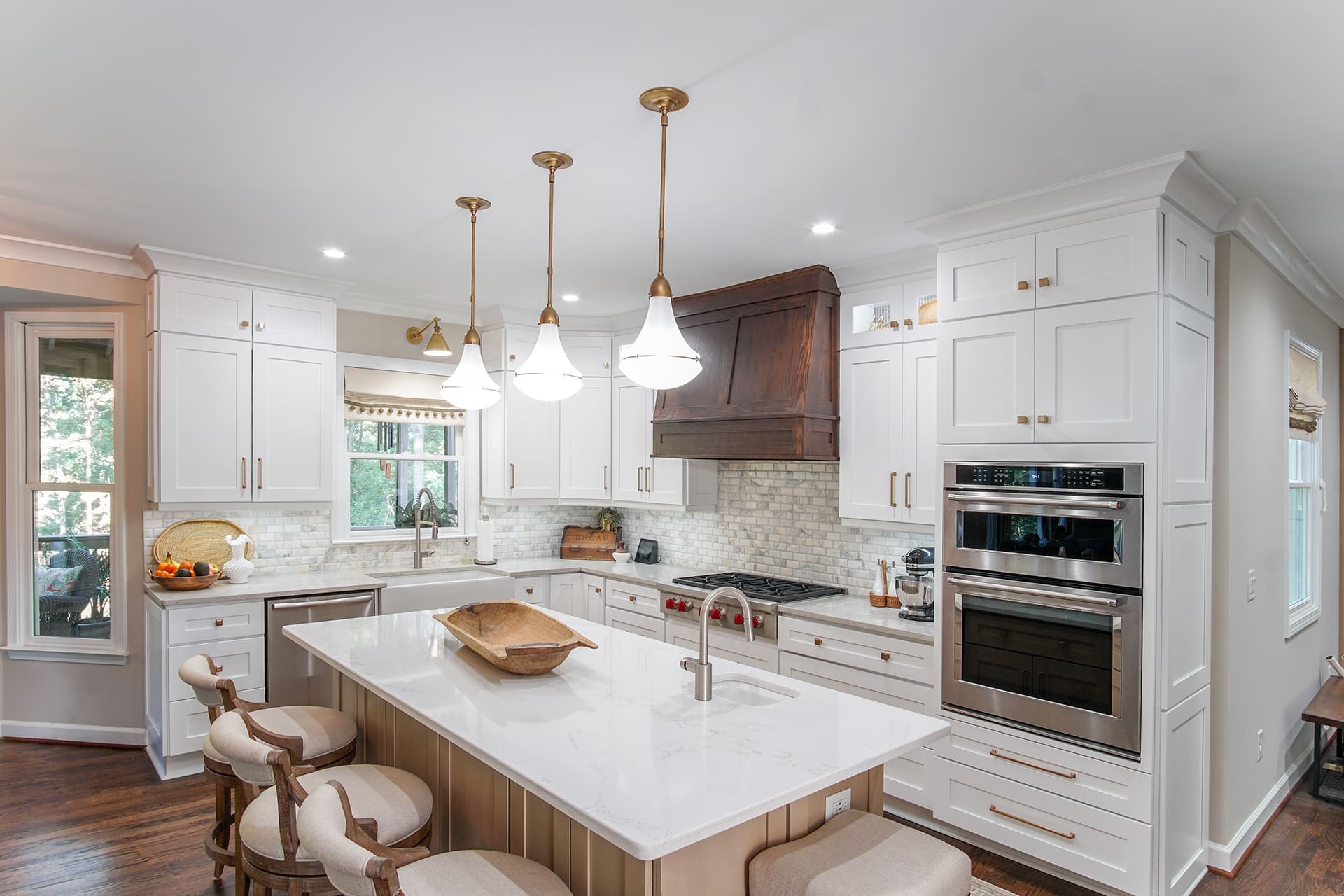LifeArt White Transitional Kitchen cabinets with white countertops