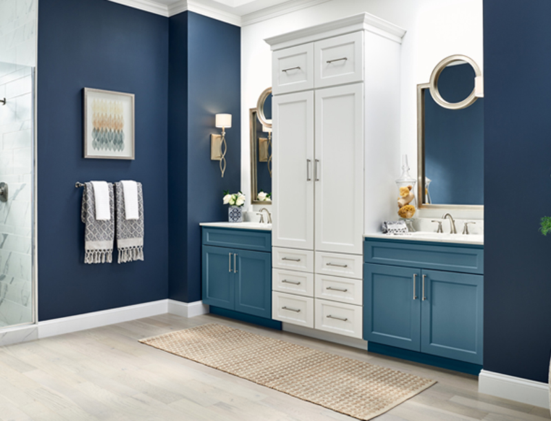 White and Blue Shaker Bathroom Cabinets