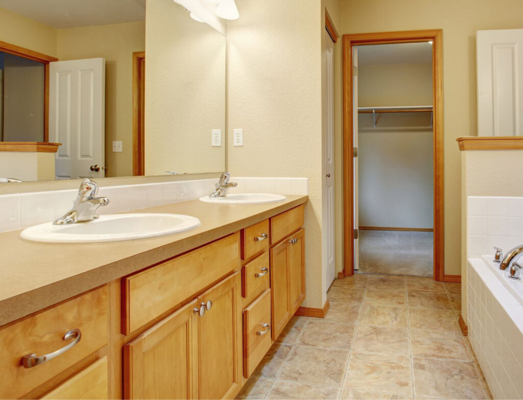 Rustic bathroom style with traditional oak bathroom cabinets