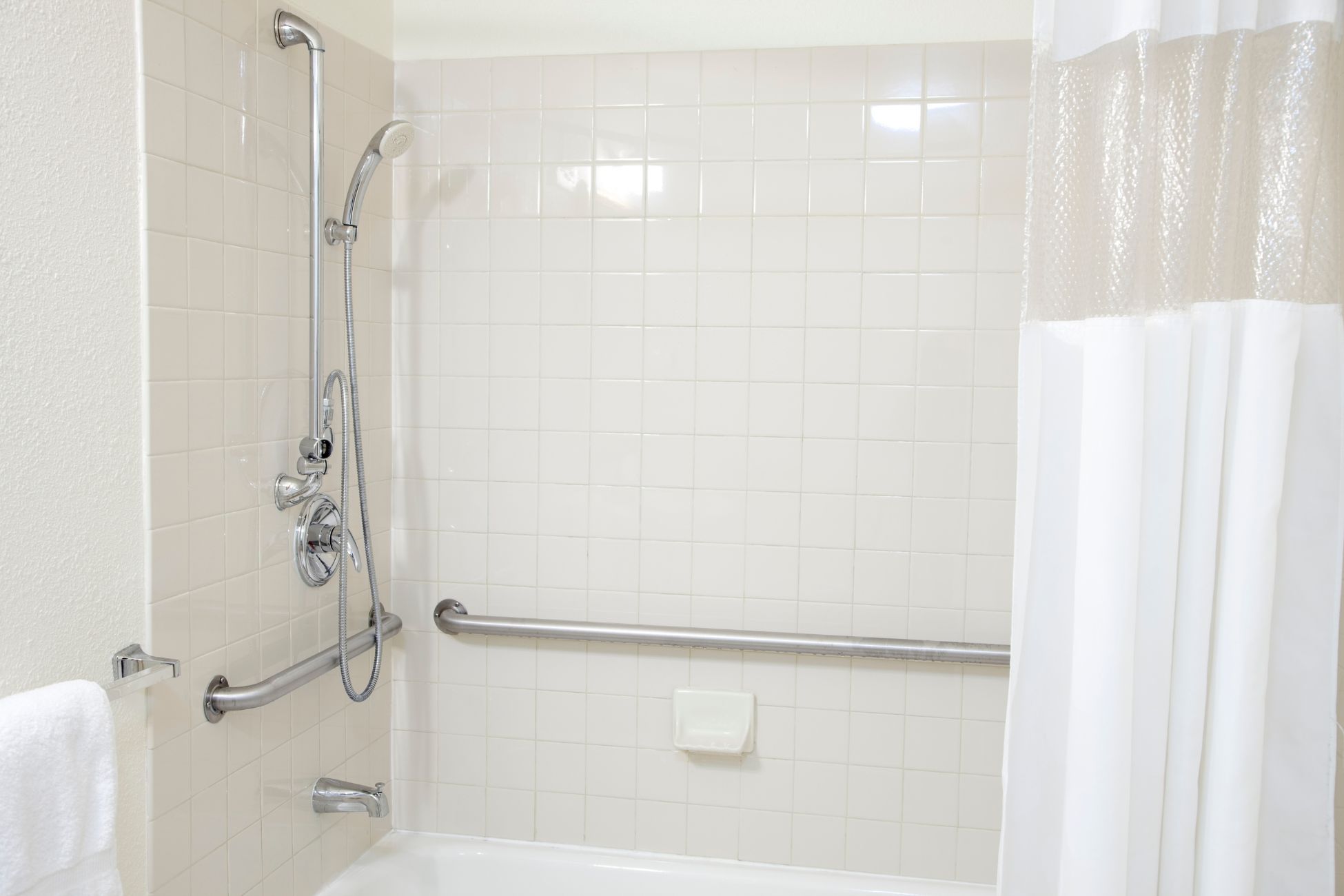 Cream Bathroom with tub-shower combination