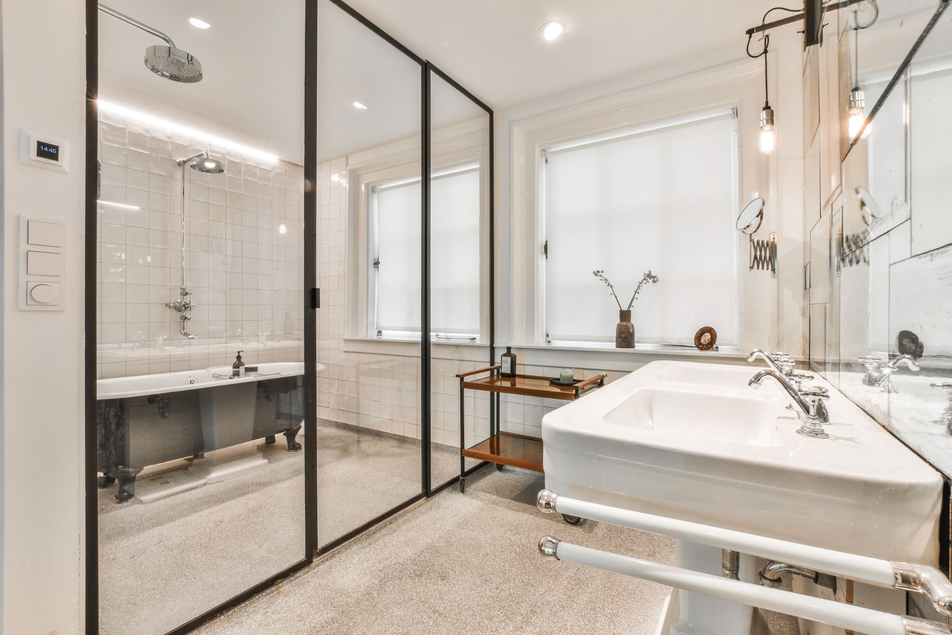 Spacious bathroom with tub-shower combination