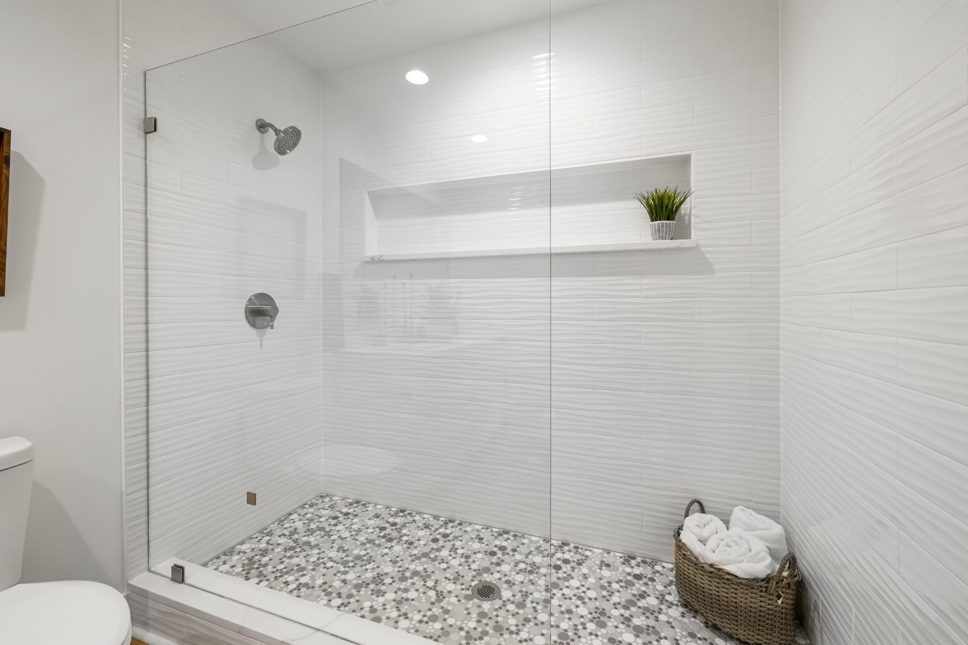 White Bathroom with shower in glass enclosure