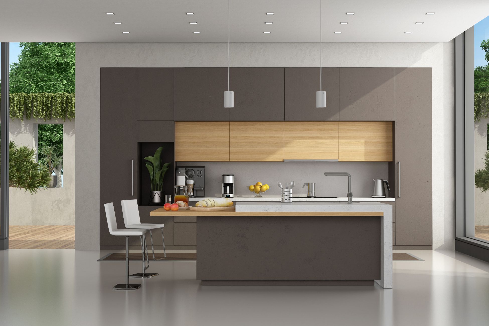 Contemporary kitchen with concrete countertop