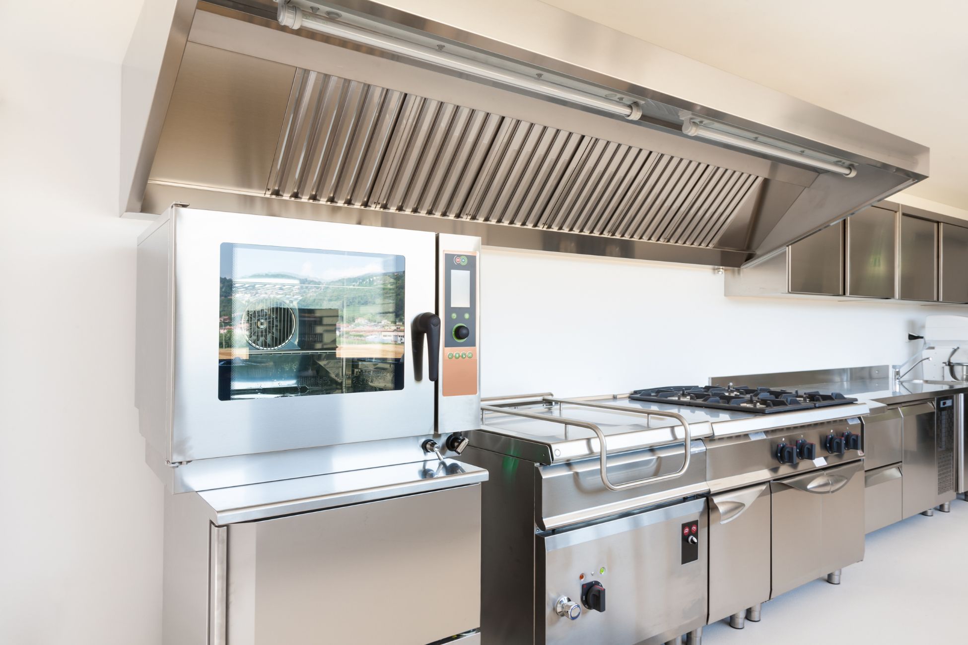 Commercial kitchen style with stainless steel countertop