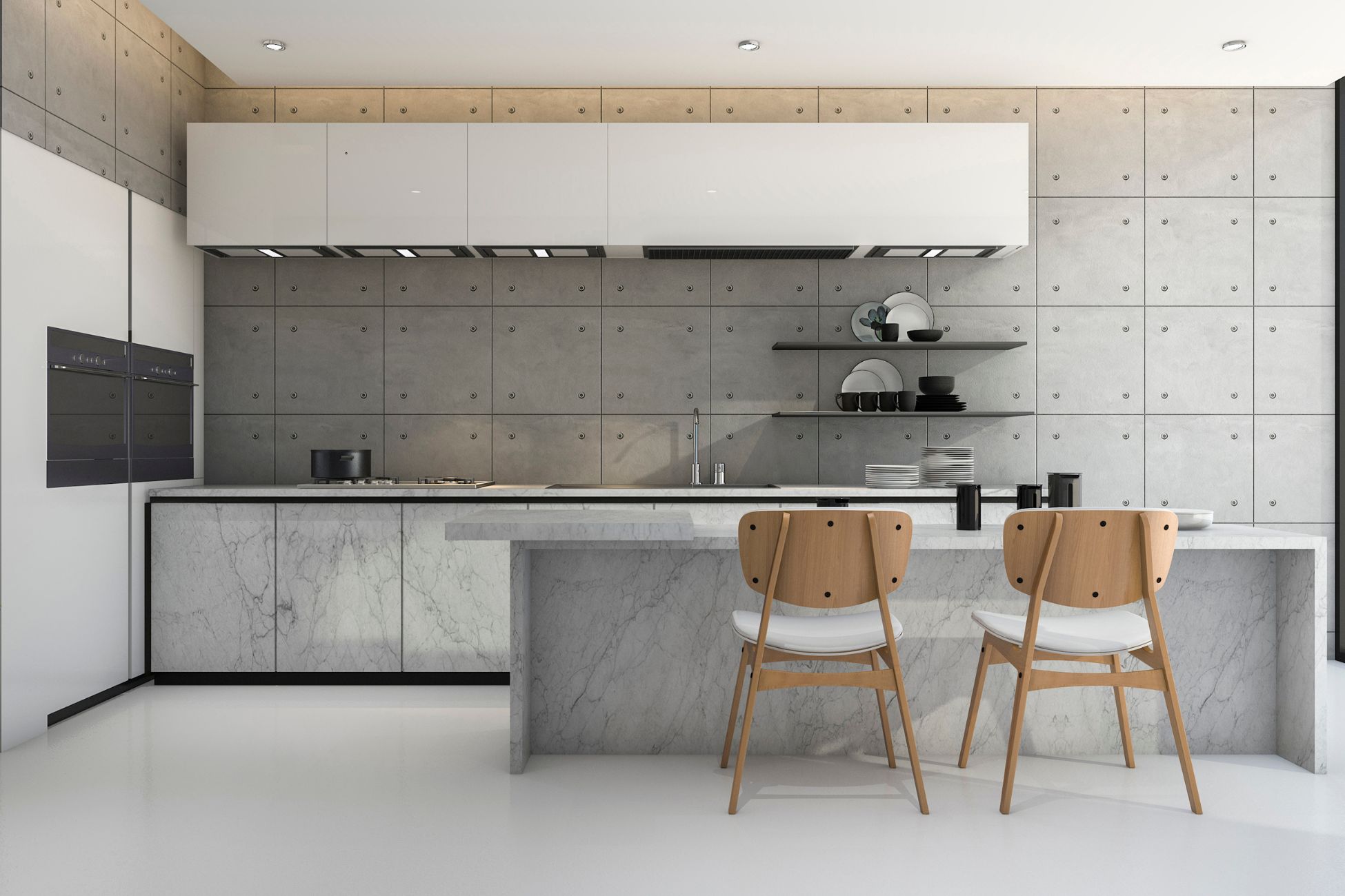 Clean modern kitchen with concrete countertop