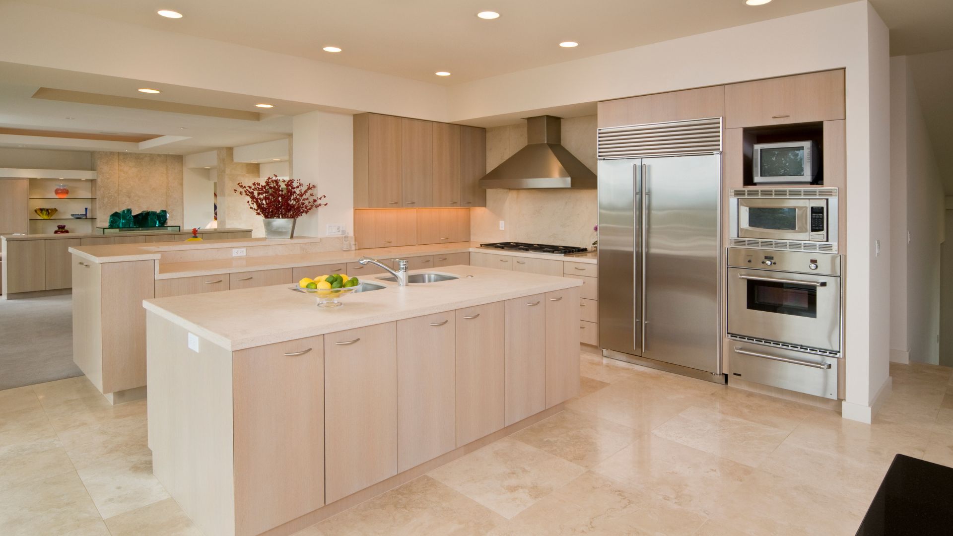 Modern kitchen style in cream countertop and cabinets