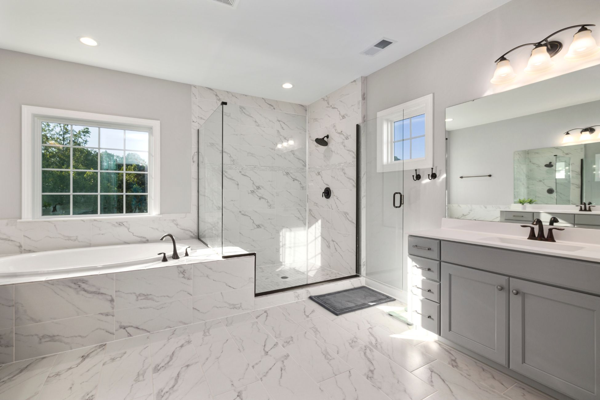 Luxury White bathroom with corner enclosure shower