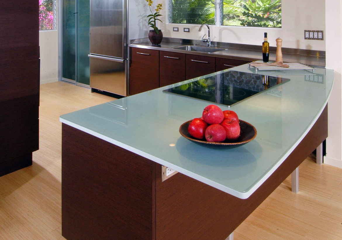 Traditional kitchen with glass countertop