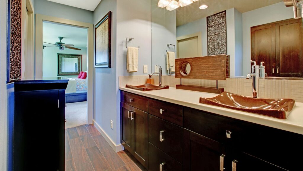 Luxury bathroom style with traditional brown bathroom cabinets