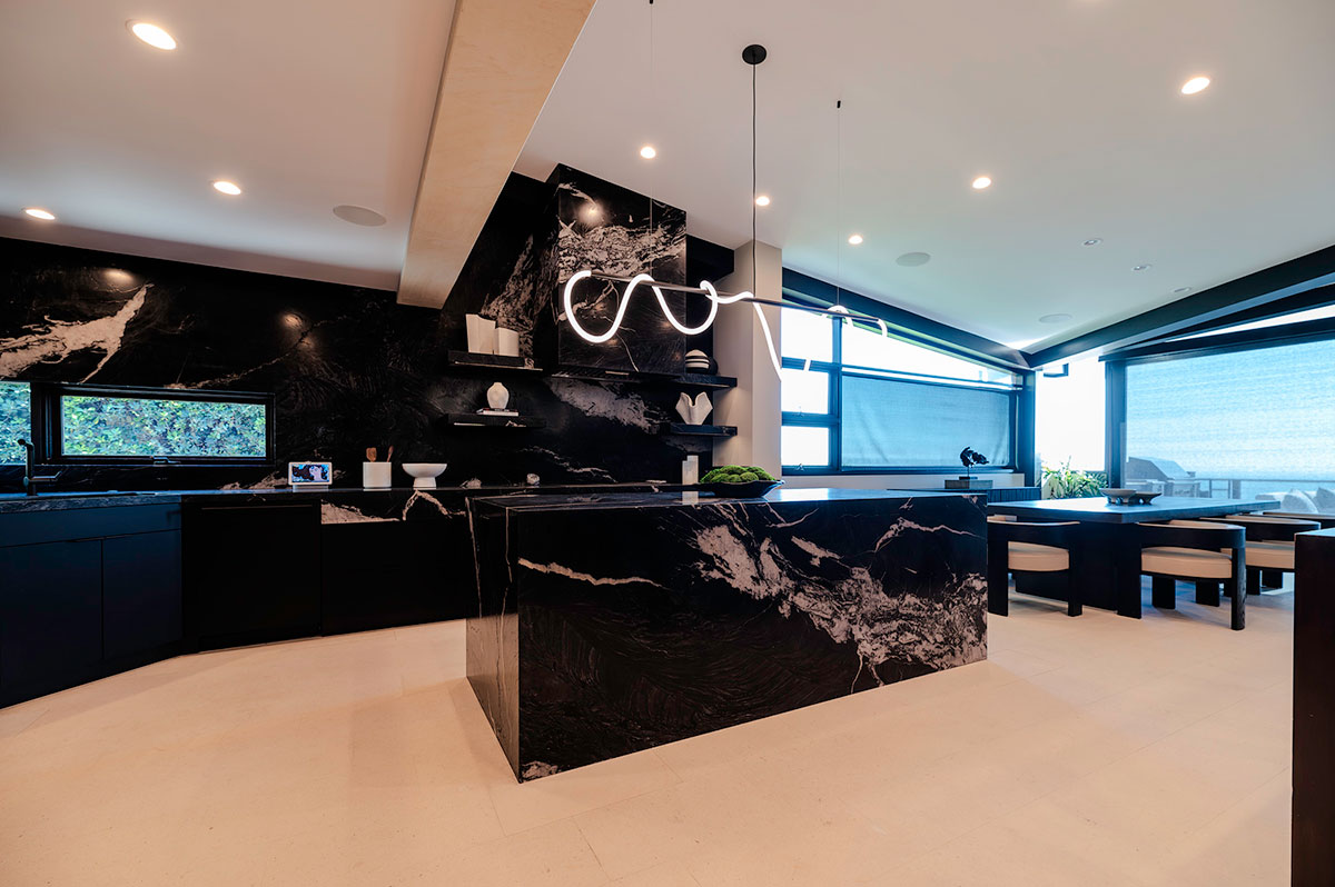 Modern black kitchen design with Andes Black Quartzite