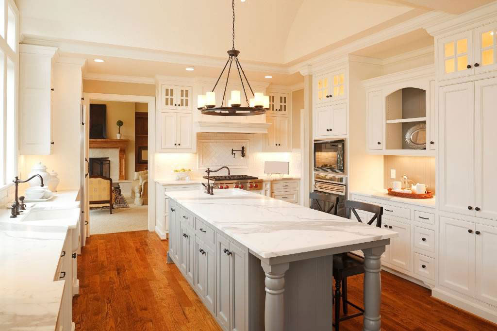 Luxury kitchen with Calacatta gold marble stone